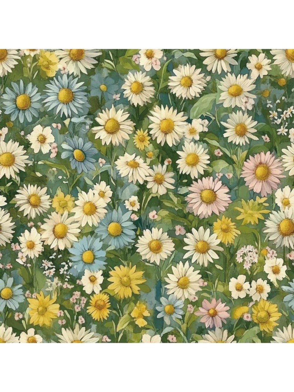 Vintage Green Floral Peel and Stick Wallpaper, Daisy Design, 17.7"x124" Roll